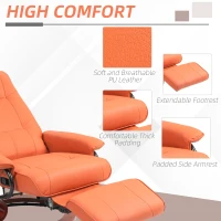 HOMCOM Air Leather Manual Recliner, Adjustable Swivel Lounge Chair with Footrest, Armrest and Wrapped Wood Base, Orange(m-6)