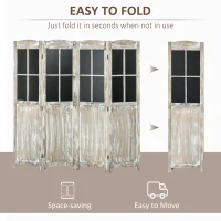 HOMCOM 4 Panel Room Divider, 5.6' Tall Farmhouse Style Folding Indoor Portable Wood Privacy Screen with Black Boards, Hinged Freestanding Partition Wall Dividers for Home Office, Natural(m-4)