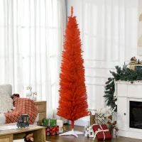 HOMCOM 7ft Unlit Pencil Artificial Christmas Tree with Realistic Branches and 499 Tips, Plastic Base, Red(m-2)