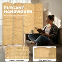 HOMCOM Folding Room Divider Screen 4 Panel 6' Tall Privacy Screen Freestanding Wood Partition for Home Office, Nature Wood(m-4)