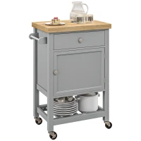 HOMCOM Kitchen Cart on Wheels, Rolling Kitchen Island Cart with Wood Top, Towel Rack, Drawer and Shelf for Dining Area, Grey(m-9)