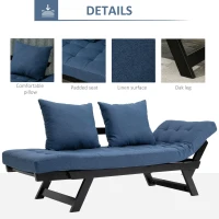 HOMCOM Single Person 3 Position Convertible Chaise Lounger Sofa Bed with 2 Large Pillows and Oak Frame, Dark Blue(m-10)
