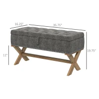 HOMCOM Upholstered Bedroom Bench, End of Bed Bench, Ottoman with Wood Legs, 35.75"W x 16.25"D x 19.75"H, Gray(m-3)