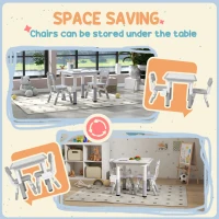 Qaba 3 Pieces Toddler Table and Chair Set, Height Adjustable Kids Table and Chair Set w/ Storage, for Playroom Grey(m-7)