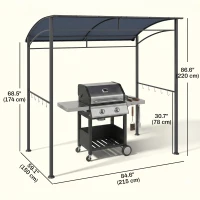 Outsunny 7' x 5' BBQ Grill Gazebo Tent, Garden Grill Canopy with Steel Frame and Hooks, Outdoor Sun Shade, Grey(m-3)