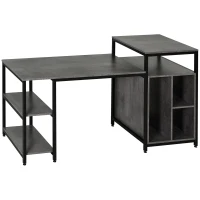 HOMCOM 68 Inch Office Table Computer Desk Workstation Bookshelf with CPU Stand, Spacious Storage Shelves & Chic Modern Woodgrain Design, Grey(m-1)