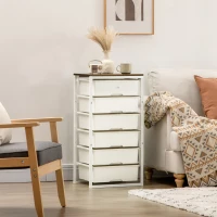 HOMCOM Dresser Storage Drawers with 6 Plastic Bins and Steel Frame, Crafting Bins for Living Room, Bedroom, White(m-10)