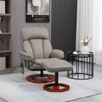 HOMCOM Recliner Chair with Ottoman, Electric Faux Leather Recliner with 10 Vibration Points and 5 Massage Mode, Swivel Reclining Chair with Wood Base, Remote Control and Side Pocket, Grey(m-10)