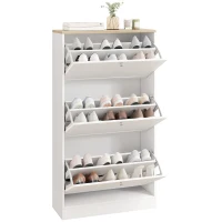 HOMCOM Modern Shoe Storage Cabinet with 3 Flip Drawers and Adjustable Shelves for 12-18 Pairs of Shoes, White(m-11)