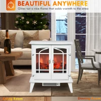 HOMCOM Electric Fireplace Heater, Freestanding Fireplace Stove with Realistic LED Log Flames and Overheating Safety Protection, 1400W, White(m-11)