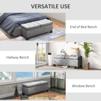 HOMCOM 46" Storage Ottoman Bench, Upholstered End of Bed Bench with Steel Frame, Button Tufted Storage Bench with Safety Hinges for Living Room, Entryway, Bedroom, Gray(m-6)