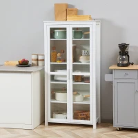 HOMCOM 63" Kitchen Pantry Cabinet, Freestanding Storage Cabinet, Display Cabinet with 2 Glass Door and 2 Adjustable Shelves for Dining Room, White(m-10)