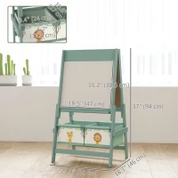 Qaba Art Easel for Kids, Double-Sided Whiteboard & Chalkboard with Paper Roll, 2 Storage Boxes, Gift for Boys, Girls, Green(m-3)