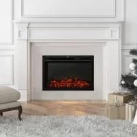 HOMCOM 30" Electric Fireplace Insert, Modern Recessed Fireplace Heater with Realistic Flame, Adjustable Brightness, and Remote Control, Heats 215 Sq. Ft., 750/1500W, Black(m-13)