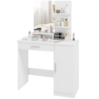 HOMCOM Vanity Desk with Mirror, Makeup Vanity w/ Drawer, Open Compartment and Shelves, Cabinet, Adjustable Shelves for Bedroom(m-2)