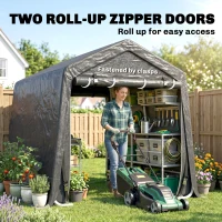 Outsunny 9.2' x 7.9' Garden Storage Tent, Patio Storage Shelter w/ Metal Frame and Double Zipper Doors, Dark Grey(m-5)