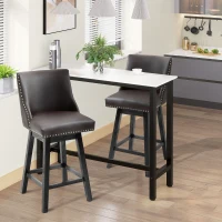 HOMCOM 28" Swivel Bar Height Bar Stools Set of 2, Armless PU Leather Upholstered Barstools Chairs with Nailhead Trim and Wood Legs, Brown(m-2)