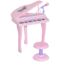 Qaba Mini Electronic Musical Piano 37 Key Keyboard Multifunction Kids Toy with Microphone Stool (Pink)(m-2)