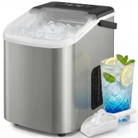 HOMCOM Portable Ice Maker Countertop, Self-Cleaning Ice Machine with 2 Bullet Ice Sizes, Ice Scoop, Silver(m-9)