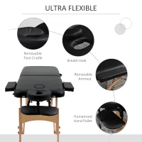 HOMCOM Height Adjustable Professional Salon Spa Facial Couch Bed, Portable Folding Massage Table, Black(m-5)