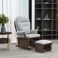 HOMCOM Rocking Chair Set with Ottoman, Nursery Glider Rocker with Footrest, Padded Cushion Seating and Wood Base, Light Gray(m-2)
