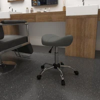 HOMCOM Ergonomic Saddle Stool with Wheels, Adjustable PU Leather Saddle Chair, 360° Swivel, NO Back Pain, Healthy Posture, Salon Chair for Massage Medical Home, Grey(m-1)