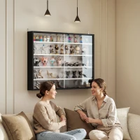 HOMCOM 5-Tier Display Cabinet, Wall-Mounted Display Case with 2 Glass Doors and Adjustable Shelves, Black(m-10)