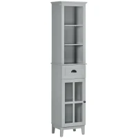 kleankin Slim Bathroom Storage Cabinet Door & Shelves Linen Tower, Gray(m-1)