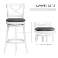 HOMCOM Traditional Bar Height Bar Stool, 31 Inch Seat Height Barstool, Swivel PU Leather Upholstered Chair, with Cross Back and Rubberwood Frame, Set of 2, Cream White(m-5)