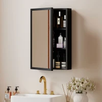 kleankin Wall Mounted Bathroom Medicine Cabinet with Hinged Door Storage Shelves for Living Room and Laundry Room Black(m-2)