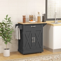 HOMCOM Foldable Kitchen Island with Storage Drawer, Farmhouse Rolling Utility Cart on Wheels with Drop-Leaf Wood Top, Black