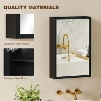 kleankin Wall Mounted Bathroom Medicine Cabinet with Hinged Door Storage Shelves for Living Room and Laundry Room Black(m-8)