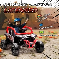 Qaba 12V Ride on Truck, Licensed KAWASAKI TERYX KRX 2WD Kids Electric Car with Rear Suspension for 3-8 Years, Red(m-4)