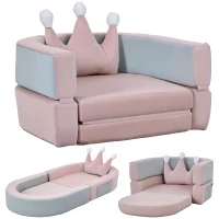 Qaba 3-in-1 Convertible Climbing Toys for Toddlers with Crown Cushion, Fold Out Toddler Couch to Lounger & Play Area, Pink(m-9)
