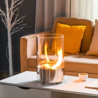 HOMCOM Ethanol Fireplace, 9" Tabletop 0.1 Stainless Steel, 160 Sq. Ft., Burns up to 1 Hour, Silver(m-2)