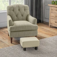 HOMCOM Small Ottoman Foot Rest, Foot Stool with Linen Fabric Upholstery and Plastic Legs, Cube Ottoman, Beige(m-10)
