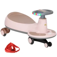 Qaba Kids Wiggle Car w/ Parent Traction Rope, Music, Light, Pink(m-9)