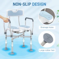 HOMCOM Bath Seat with Adjustable Height, Anti-slip, HDPE Padded Shower Chair with Arms and Back, Light Blue(m-7)
