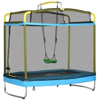 Qaba 6.9FT Kids Trampoline with Safety Net, Gymnastics Bar, Swing, Toddler Trampoline for 3-6 Years Old Outdoor(m-9)