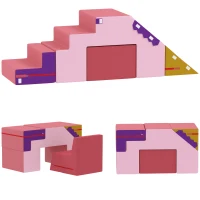 Qaba 2-Piece Climbing Foam Blocks for Toddlers with Detachable Cover, Indoor Climb and Crawl Activity PlaySet, Pink(m-9)