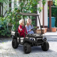 Qaba 24V 2 Seater Electric Car for Kids w/ Remote Control, 4 Wheels Spring Suspension, Soft Start, Storage, Sunshade, Black(m-8)