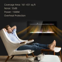 HOMCOM 36" Recessed or Wall Mounted Electric Fireplace Heater with Remote Control, Adjustable Flame Color and Brightness(m-6)