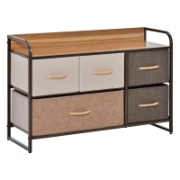 HOMCOM 5-Bin Dresser Storage Tower Cabinet Organizer Unit, Easy Pull Fabric Bins with Metal Frame for Bedroom(m-9)