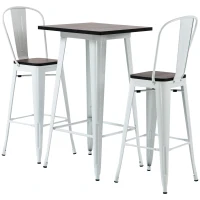 HOMCOM 3 Piece Industrial Dining Table Set, Bar Height Bar Table and Chairs Set with Footrests for Bistro, White and Brown(m-11)