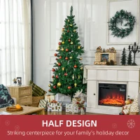 HOMCOM 7' Artificial Half Christmas Trees with Auto Open, Steel Base, for Indoor Xmas Décor(m-4)