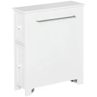 kleankin Slim Bathroom Cabinet, Freestanding Storage Cabinet, Toilet Paper Holder with Two Drawers, Side Towel Rack, and Wheels, 7 x 20.5 x 24.75 Inches, White(m-1)
