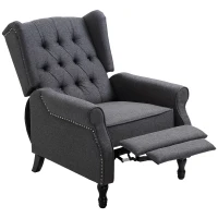 HOMCOM Fabric Upholstered Wingback Recliner, Tufted Push Back Accent Chair, Linen Arm Chair with Footrest, Armrest, Padded Cushion, Dark Grey(m-1)