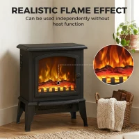 HOMCOM Electric Fireplace Heater, Freestanding Fireplace Stove with Realistic Flame Effect, Overheat Safety Protection, 750W/1500W, Black(m-4)
