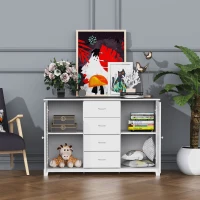 HOMCOM 47" Modern Storage Cabinet Buffet Sideboard with Drawers and Louvered Doors- White(m-2)