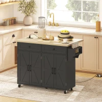 HOMCOM Kitchen Island with Storage, Rolling Kitchen Cart with Charging Station, Drop Leaf, Spice Rack, Towel Rack, Drawers(m-8)